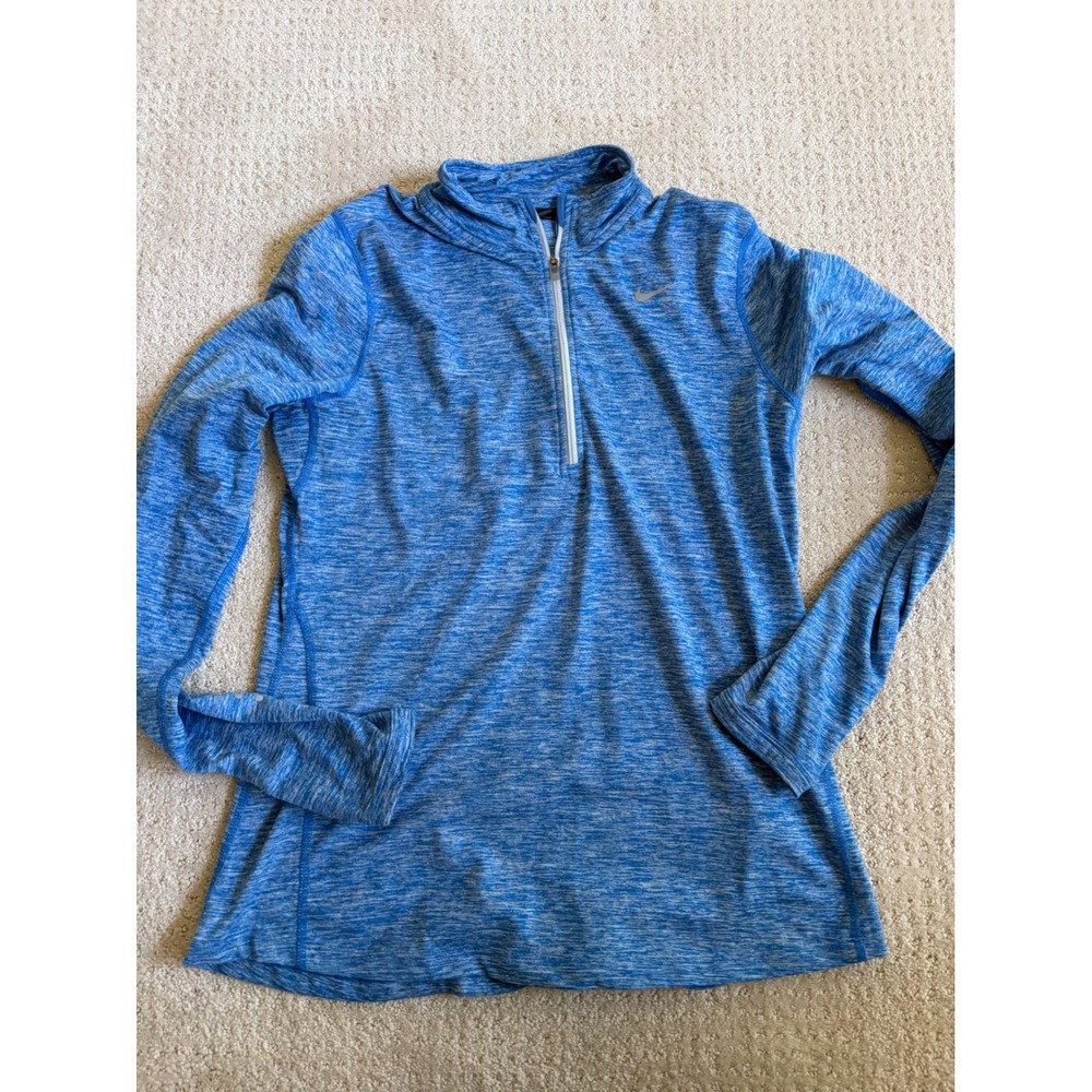 Nike Running Dri-FIT Pullover Women M Blue Space Dye Quarter Zip Top Sporty
